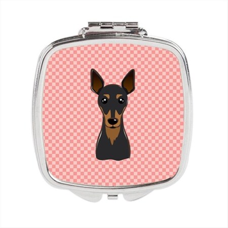 Carolines Treasures Checkerboard Pink Min Pin Compact Mirror- 2.75 x 3 x .3 In. BB1240SCM